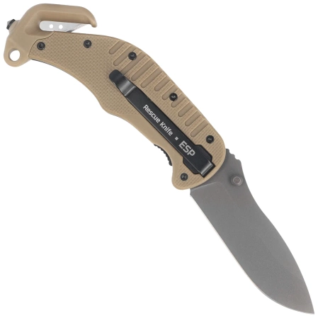 ESP RKK-01 Rescue Knife Khaki PA66 Polyamide, Titanium Gray PVD AUS-8