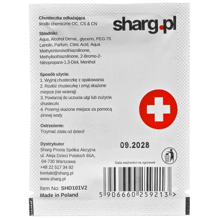 Chusteczka dekontaminacyjna neutralizująca działanie gazu pieprzowego (SHD101V2)