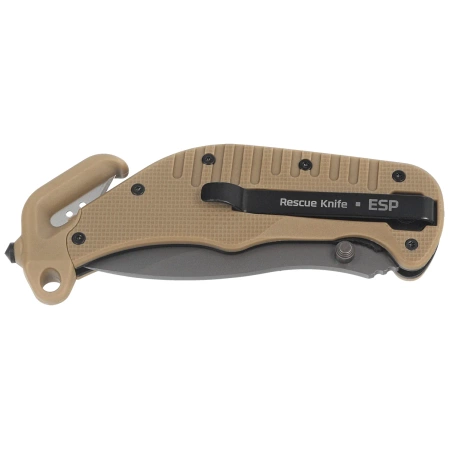 ESP RKK-01 Rescue Knife Khaki PA66 Polyamide, Titanium Gray PVD AUS-8