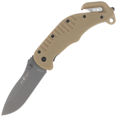 ESP RKK-01 Rescue Knife Khaki PA66 Polyamide, Titanium Gray PVD AUS-8